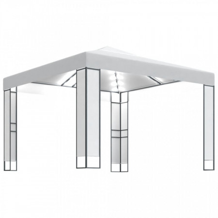 Pavilion cu acoperiș dublu & șiruri de lumini LED, alb, 3x3 m - V3070302V