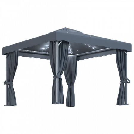 Pavilion cu perdele & șiruri lumini LED, antracit, 3x3 m - V3070347V