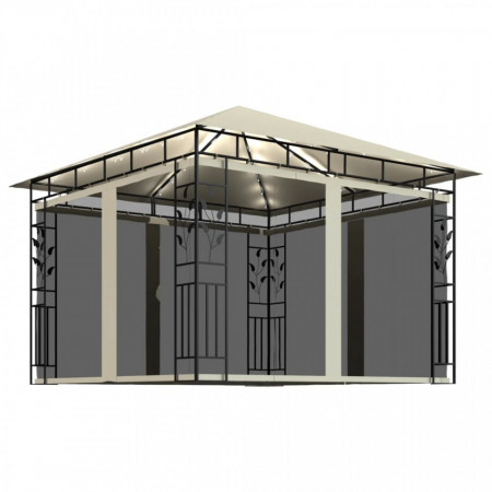 Pavilion cu plasă anti-țânțari & lumini LED crem 3x3x2,73m - V3070314V