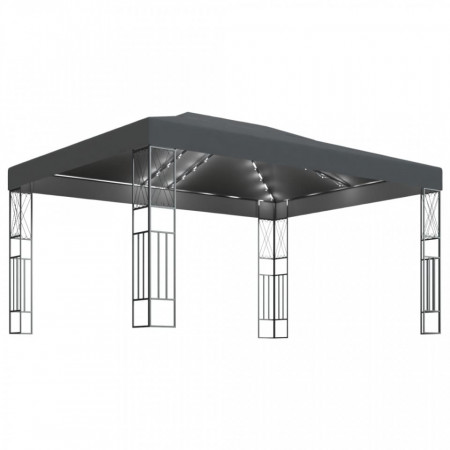 Pavilion cu șir de lumini LED, antracit, 3x4 m, țesătură - V3070329V