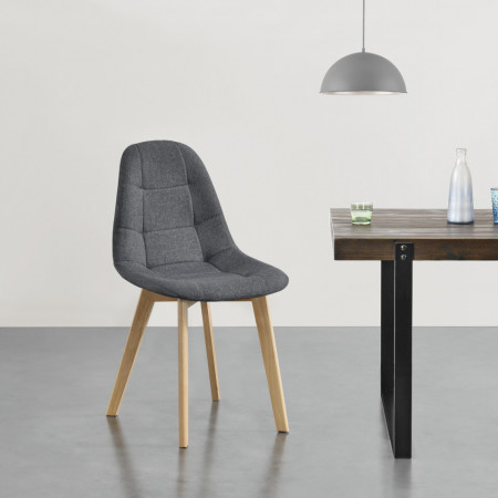 Scaune bucatarie, set 4 buc, poliester/ fag, gri inchis - P76645447