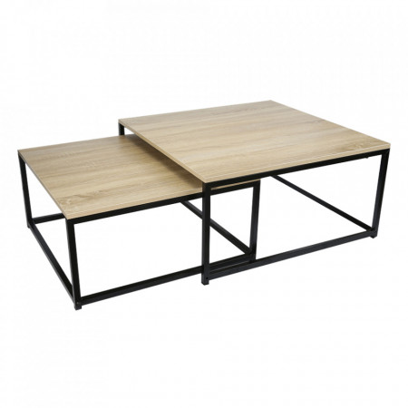 Set de 2 măsuţe de cafea, sonoma și negru, 75x75 cm, 65x65 cm - TP303647