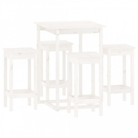 Set mobilier de bar, 5 piese, alb, lemn masiv de pin - V3124738V