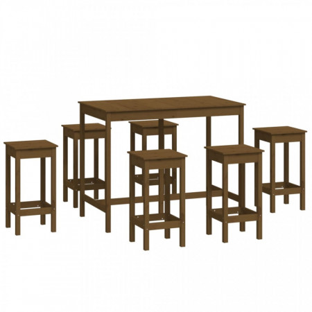 Set mobilier de bar, 7 piese, maro miere, lemn masiv de pin - V3124710V