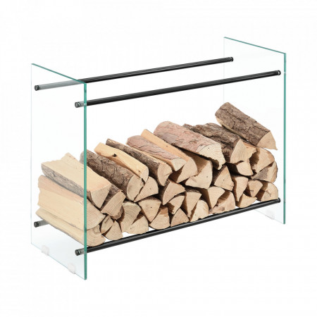 Suport lemne foc Oshawa Glas, 80x60x35cm, otel/sticla securizata, transparent/negru - P71901956