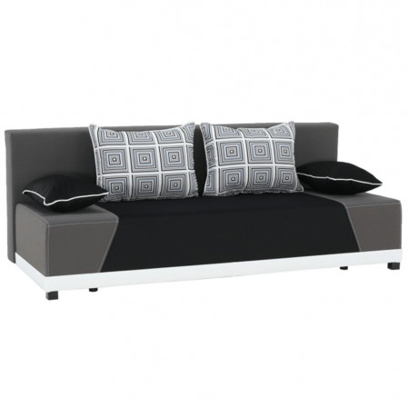 Canapea extensibilă, material textil negru/gri/perne gri cu model, 203x73/83x91 cm - TP96963