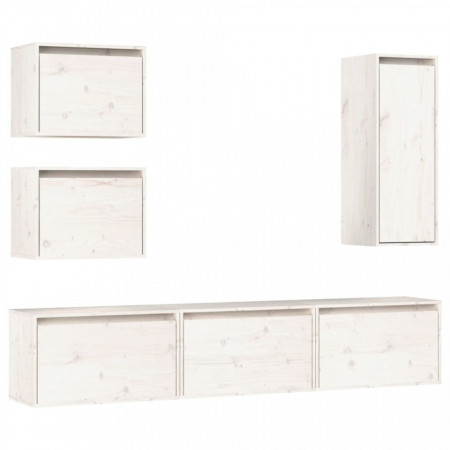 Comode TV, alb, 6 buc., lemn masiv de pin - V3100185V