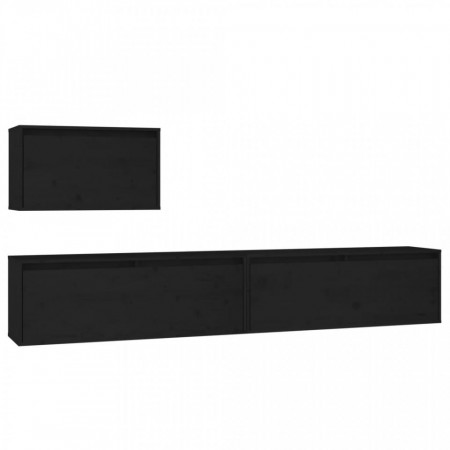 Comode TV, negru, 3 buc., lemn masiv de pin - V3100278V