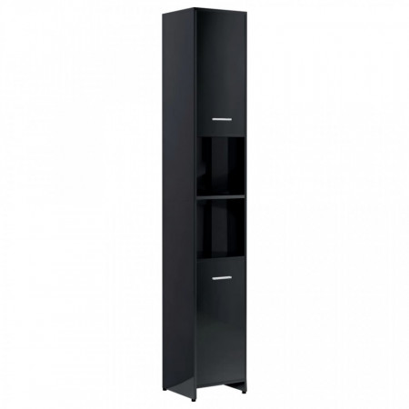 Dulap de baie, negru extralucios, 30x30x183,5 cm, PAL - V802604V