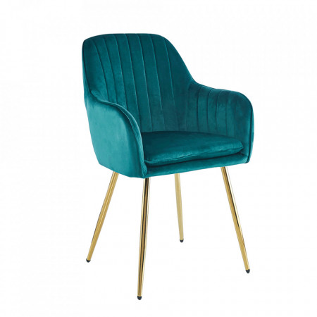 Fotoliu design, ţesătură de catifea smarald / crom-auriu - TP292652