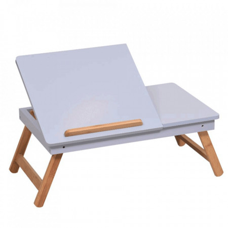Măsuţă, masă pliabilă pentru laptop, bambus si alb, 59 cm - TP291612