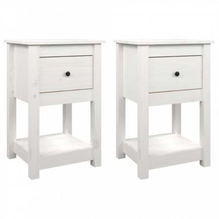 Noptiere, 2 buc., alb, 40x35x61,5 cm, lemn masiv de pin - V821732V