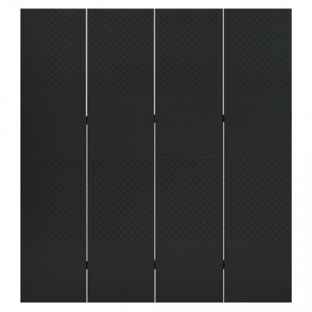 Paravan de cameră cu 4 panouri, negru, 160x180 cm, oțel - V335898V