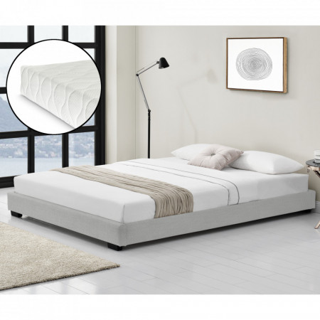 Pat tapitat modern cu saltea, 214 x 186 x 20 cm, alb, pentru 2 persoane - P67666369