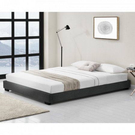 Pat tapitat modern imitatie piele, 214 x 146 x 20 cm, negru, pentru 2 persoane - P67234583