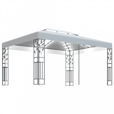 Pavilion cu acoperiș dublu & șiruri de lumini LED, alb, 3x4 m - V3070298V