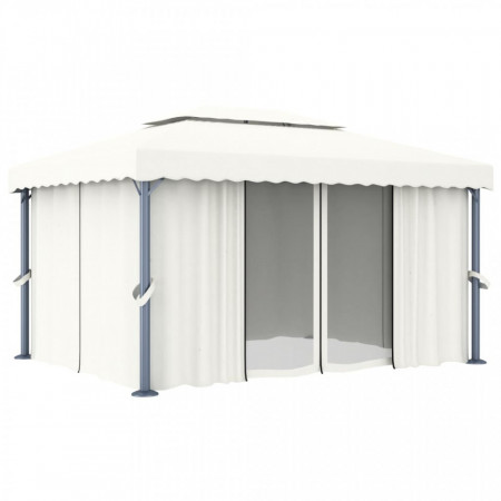 Pavilion cu perdea, alb crem, 4 x 3 m, aluminiu - V3053375V