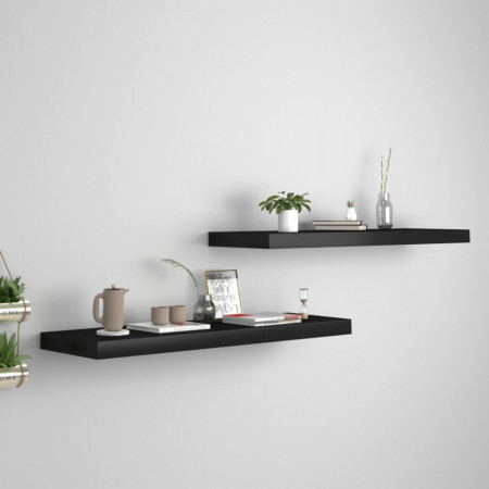 Rafturi de perete suspendate 2 buc., negru, 80x23,5x3,8 cm, MDF - V323836V