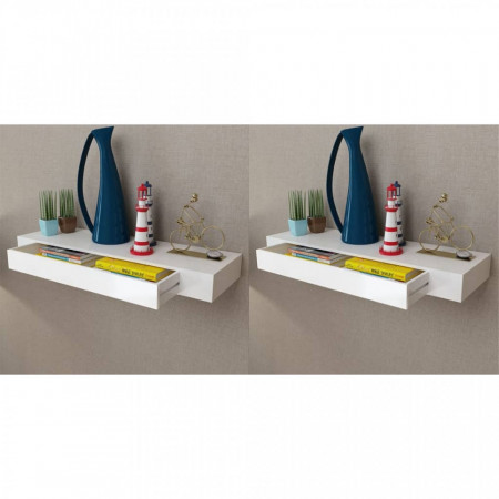 Rafturi de perete suspendate cu sertare, 2 buc., alb, 80 cm - V276002V