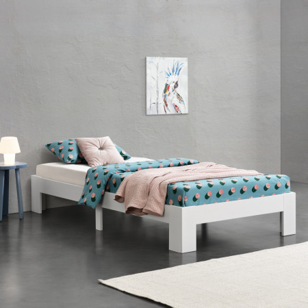 Rama pat lemn brad, alb, 204 x 94 x 30 cm - P72514398