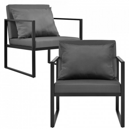 Set 2 scaune exterior metal/poliester, negru/gri inchis - P56655999