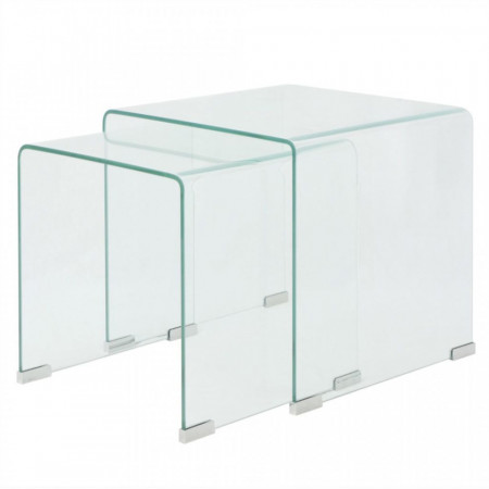 Set de masa din sticla securit transparenta, stivuibil, 2 piese - V244191V
