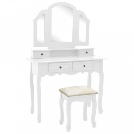 Set masa toaleta cu taburet alb 100x40x146 cm lemn paulownia - V289322V