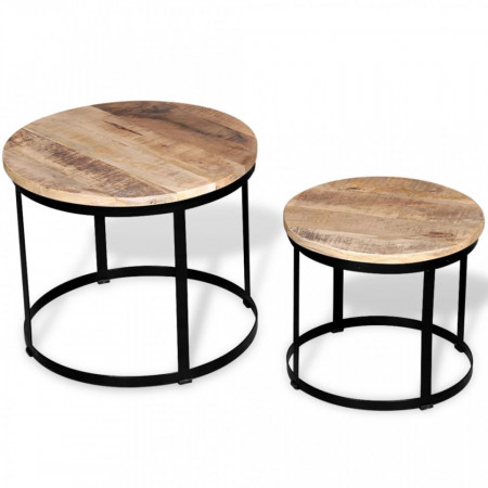 Set masute cafea rotunde, lemn mango rugos, 2 buc, 40 cm/50 cm - V244006V