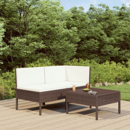Set mobilier de gradina cu perne, 3 piese, maro, poliratan - V310185V