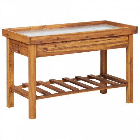 Banc de lucru de grădină, blat din zinc, lemn masiv de acacia - V46561V