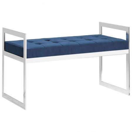 Banchetă, 97 cm, catifea albastru și oțel inoxidabil - V289043V