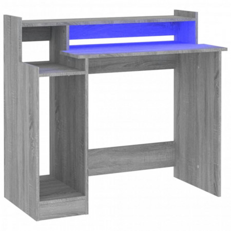 Birou cu lumini LED, gri sonoma, 97x90x45 cm lemn prelucrat - V820476V