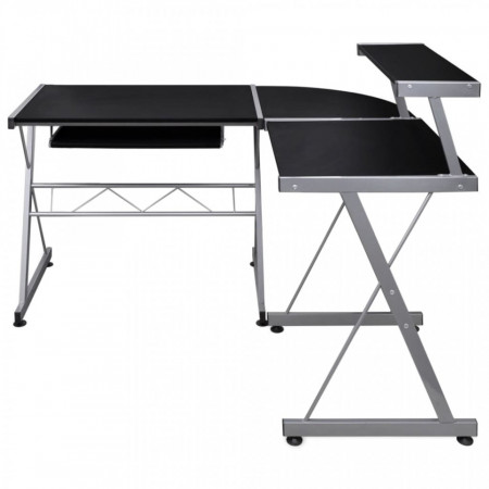 Birou de computer colțar, negru, 132x112x99 cm, lemn prelucrat - V20585V