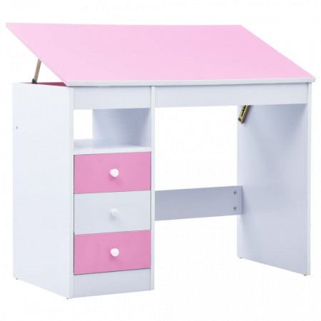 Birou de studiu & desenat pentru copii rabatabil, roz si alb - V287447V