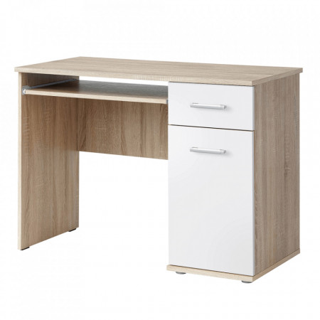 Birou, măsuţă, masă PC, alb şi sonoma, 104 cm - TP83799
