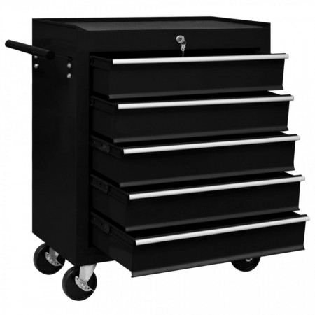 Cărucior de scule pentru atelier cu 5 sertare, negru - V147172V