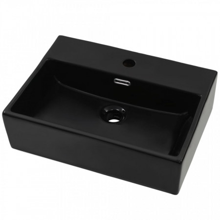 Chiuvetă cu orificiu robinet, ceramică, 51,5x38,5x15 cm, negru - V142741V