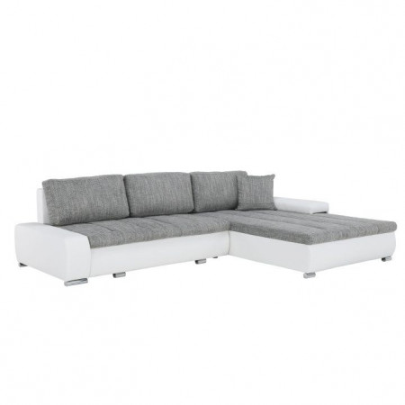 Colţar, piele ecologică/ alb/material gri melir, 300x215x72 cm - TP149894