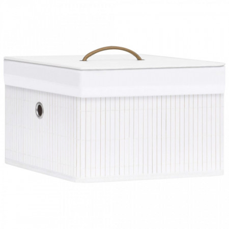 Cutii de depozitare, 4 buc., alb, bambus - V320766V