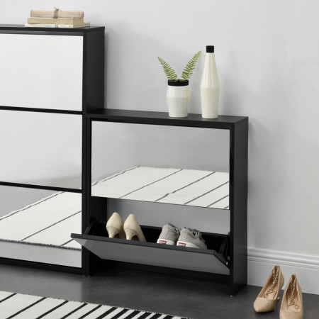 Dulap pantofi 6 cu oglinda si 2 spatii depozitare negru - P69638635