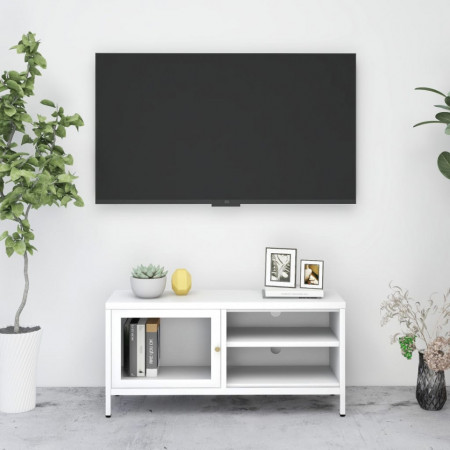 Dulap TV, alb, 90x30x44 cm, oțel și sticlă - V336056V