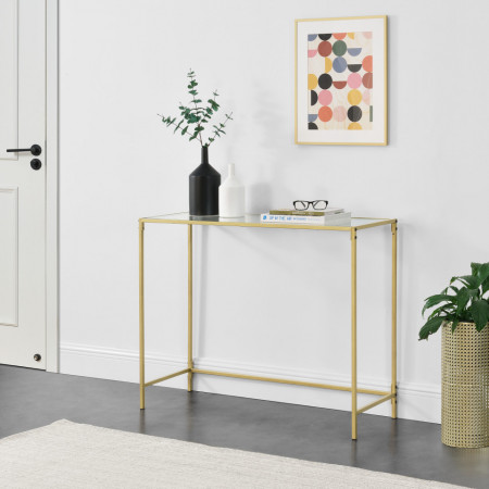 Masa consola, 100 x 35 x 80 cm, otel/sticla auriu - P73684472