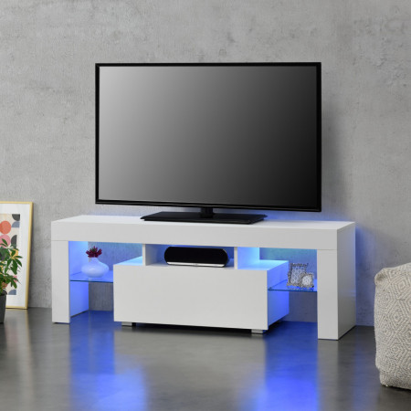 Masa televizor iluminata cu LED, alb/alb extra lucios - P69638641