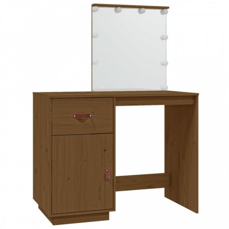 Măsuță de toaletă LED maro miere, 95x50x133,5 cm lemn masiv pin - V820095V
