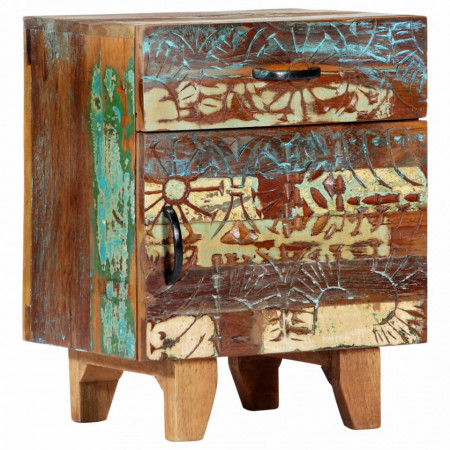Noptiera sculptata manual, 40 x 30 x 50 cm, lemn masiv reciclat - V247911V