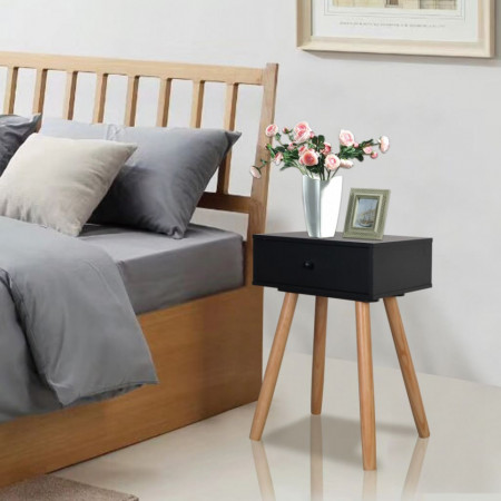 Noptiere din lemn masiv de pin 2 buc, 40 x 30 x 61 cm, negru - V244741V