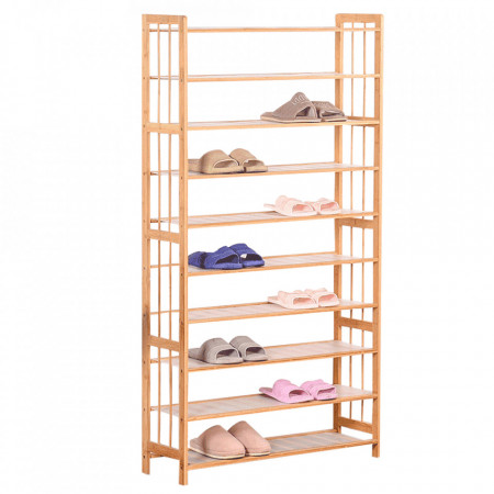 Pantofar, suport pentru pantofi, 10 poliţe, bambus, 80x25x150 cm - TP296534