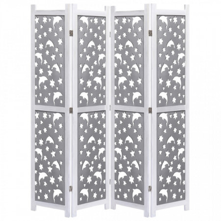 Paravan de camera cu 4 panouri, gri, 140 x 165 cm, lemn masiv - V284192V
