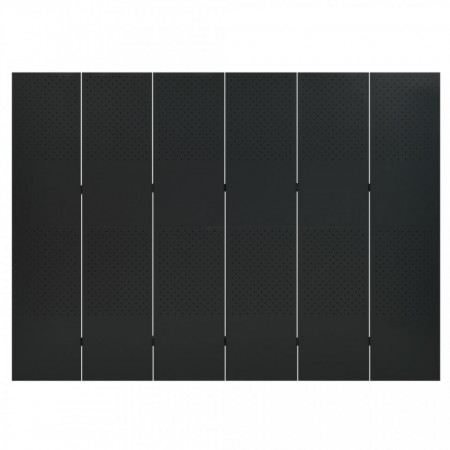 Paravan de cameră cu 6 panouri, negru, 240x180 cm, oțel - V335904V