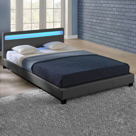 Pat dormitor tapitat cu LED 180x200 cm, gri inchis - P49970253